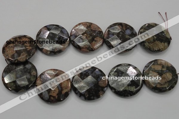 COP281 15.5 inches 40mm faceted round natural grey opal gemstone beads