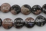 COP290 15.5 inches 12mm flat round natural grey opal beads