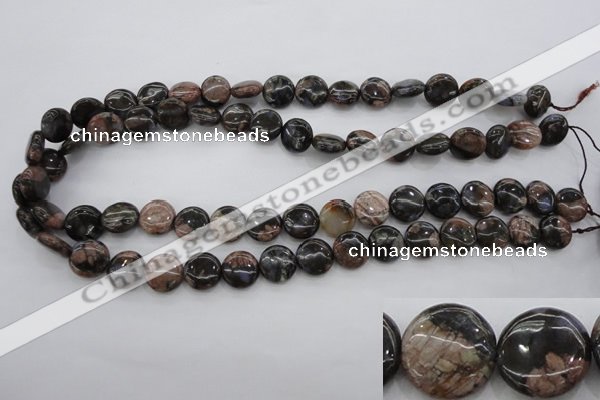 COP290 15.5 inches 12mm flat round natural grey opal beads