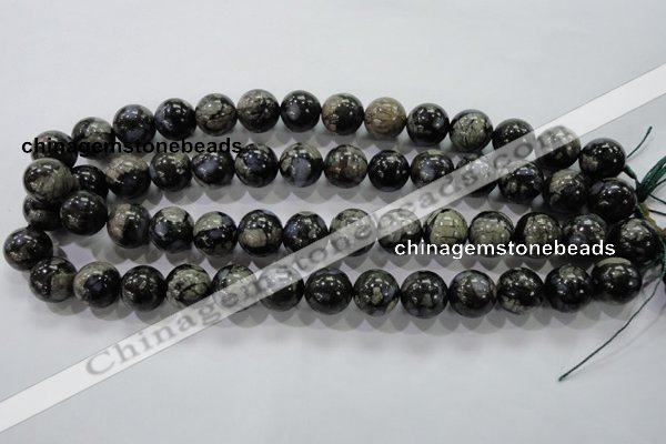 COP456 15.5 inches 14mm round natural grey opal gemstone beads