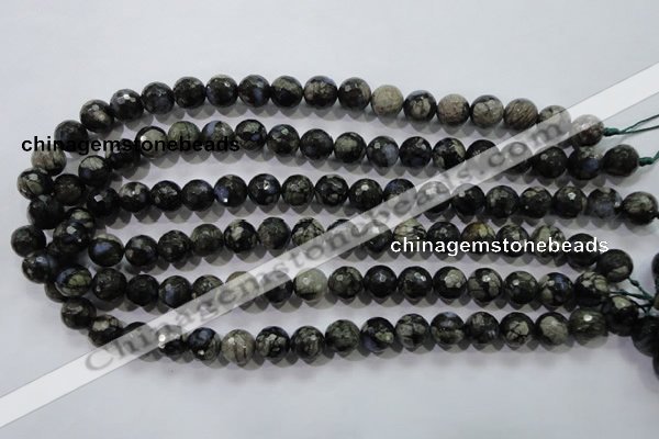 COP463 15.5 inches 10mm faceted round natural grey opal gemstone beads