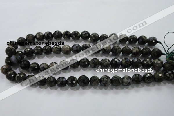 COP464 15.5 inches 12mm faceted round natural grey opal gemstone beads