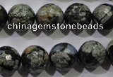 COP465 15.5 inches 14mm faceted round natural grey opal gemstone beads