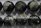 COP466 15.5 inches 16mm faceted round natural grey opal gemstone beads