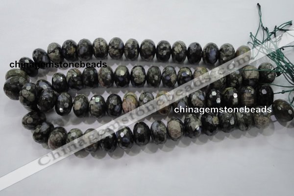 COP478 15.5 inches 13*18mm faceted rondelle natural grey opal beads