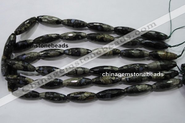 COP480 15.5 inches 10*30mm faceted rice natural grey opal beads