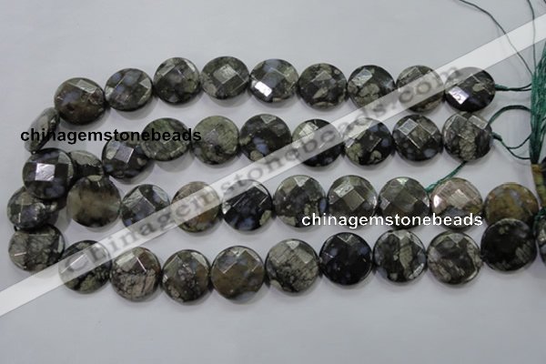 COP483 15.5 inches 20mm faceted coin natural grey opal beads