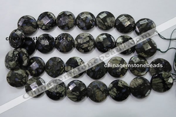 COP484 15.5 inches 25mm faceted coin natural grey opal beads