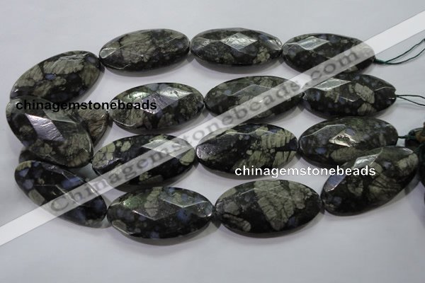 COP488 15.5 inches 25*50mm faceted oval natural grey opal beads