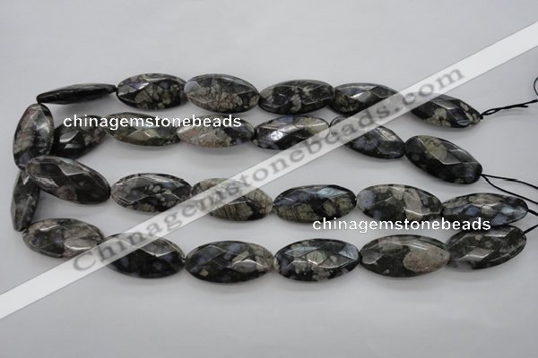 COP494 15.5 inches 15*30mm faceted oval natural grey opal beads