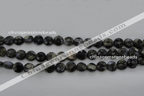 COP495 15.5 inches 10mm faceted coin natural grey opal beads