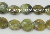 COP557 15.5 inches 14mm flat round natural yellow & green opal beads