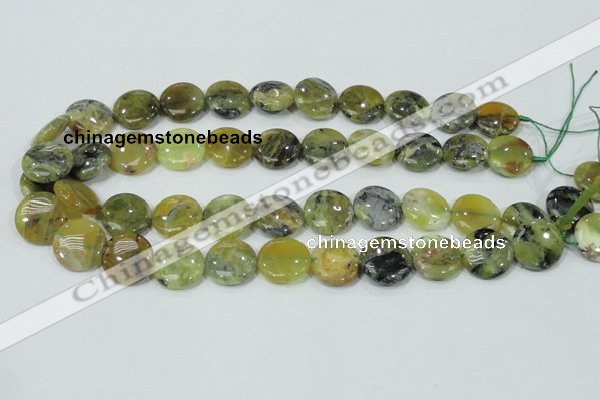 COP558 15.5 inches 18mm flat round natural yellow & green opal beads