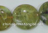 COP559 15.5 inches 30mm flat round natural yellow & green opal beads