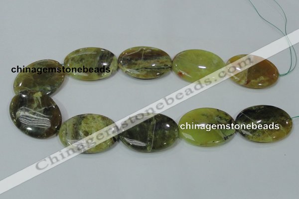 COP565 15.5 inches 30*40mm oval natural yellow & green opal beads