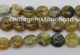 COP566 15.5 inches 8mm flat round natural yellow & green opal beads