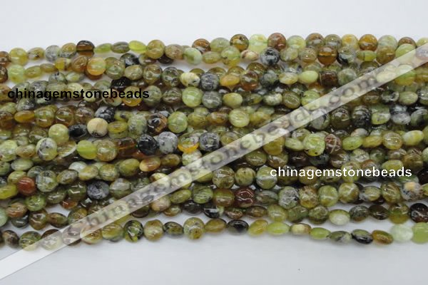 COP566 15.5 inches 8mm flat round natural yellow & green opal beads