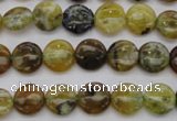 COP567 15.5 inches 10mm flat round natural yellow & green opal beads