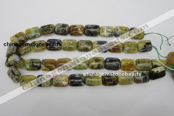 COP569 15.5 inches 15*20mm rectangle natural yellow & green opal beads