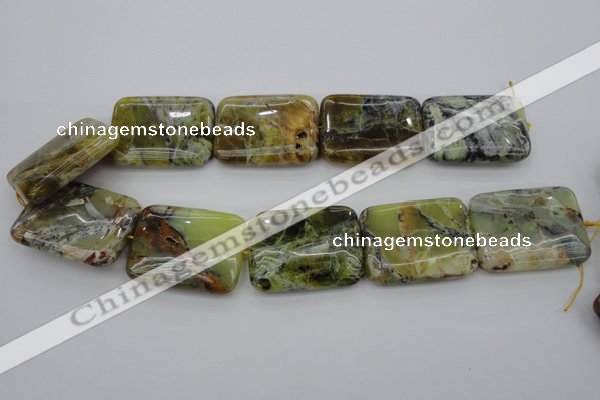 COP573 15.5 inches 30*40mm rectangle natural yellow & green opal beads