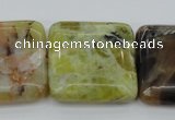 COP582 15.5 inches 30*30mm square natural yellow & green opal beads