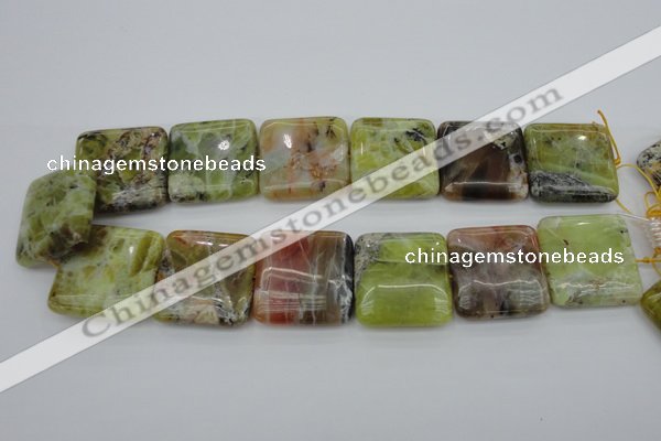 COP582 15.5 inches 30*30mm square natural yellow & green opal beads