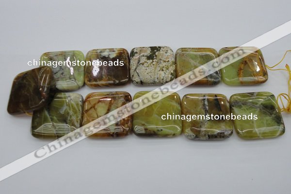 COP583 15.5 inches 35*35mm square natural yellow & green opal beads