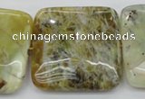 COP584 15.5 inches 40*40mm square natural yellow & green opal beads