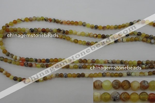 COP586 15.5 inches 4mm round natural yellow & green opal beads