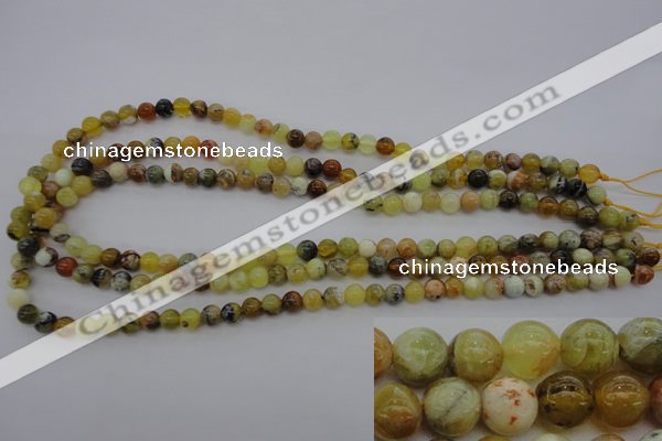 COP587 15.5 inches 6mm round natural yellow & green opal beads