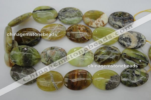 COP593 15.5 inches 25*35mm oval natural yellow & green opal beads