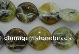 COP595 15.5 inches 16mm flat round natural yellow & green opal beads