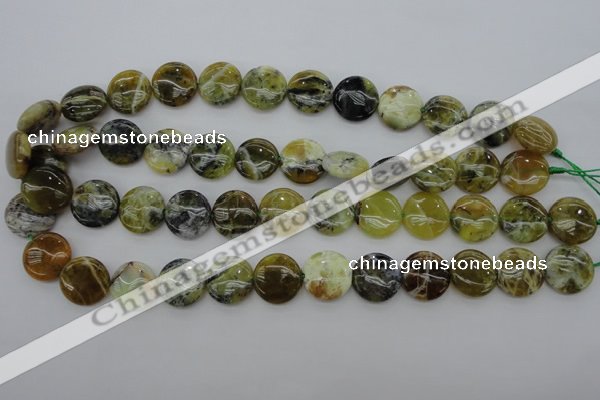 COP595 15.5 inches 16mm flat round natural yellow & green opal beads