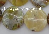 COP596 15.5 inches 25mm flat round natural yellow & green opal beads