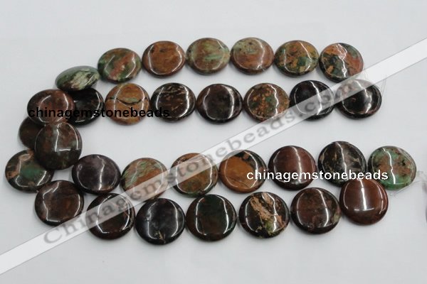 COP607 15.5 inches 25mm flat round green opal gemstone beads