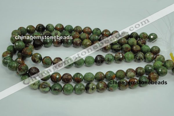 COP664 15.5 inches 12mm faceted round green opal gemstone beads