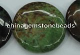 COP684 15.5 inches 35mm flat round green opal gemstone beads