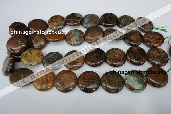 COP756 15.5 inches 25mm flat round green opal gemstone beads