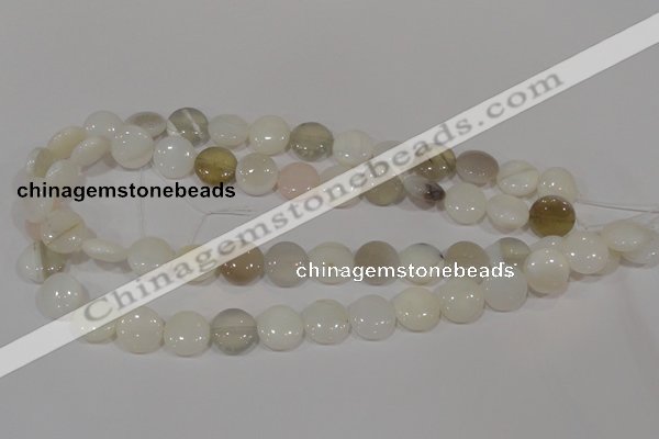 COP905 15.5 inches 14mm flat round natural white opal gemstone beads