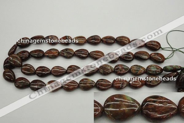 COP980 15.5 inches 13*18mm flat teardrop green opal gemstone beads