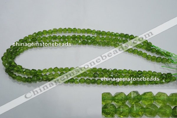 COQ115 15.5 inches 6mm faceted nuggets dyed olive quartz beads
