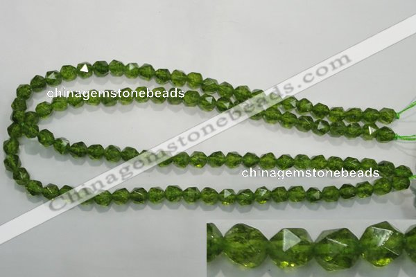 COQ116 15.5 inches 8mm faceted nuggets dyed olive quartz beads