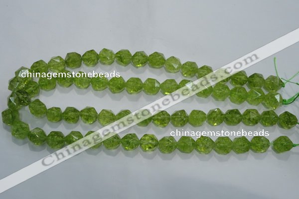 COQ117 15.5 inches 10mm faceted nuggets dyed olive quartz beads