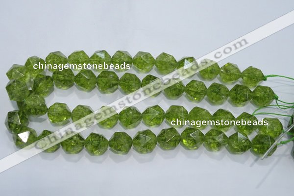 COQ119 15.5 inches 14mm faceted nuggets dyed olive quartz beads