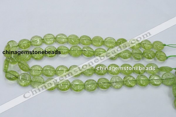 COQ25 16 inches 15mm flat round dyed olive quartz beads wholesale