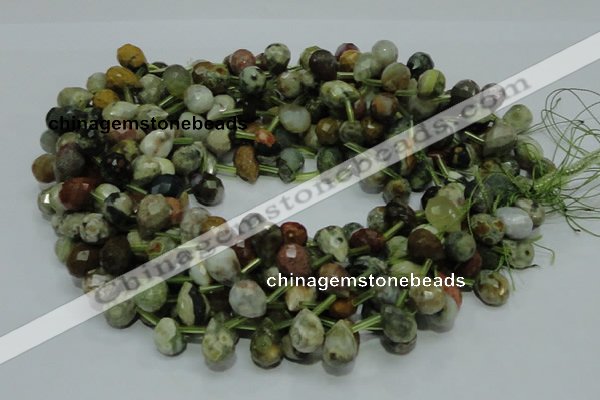 COS03 15.5 inches 10*14mm faceted teardrop ocean stone beads wholesale