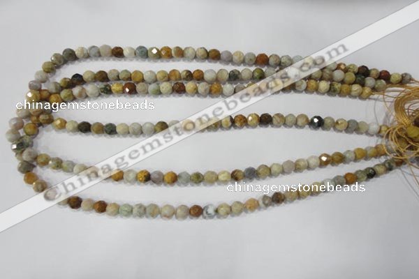 COS151 15.5 inches 6mm faceted round ocean stone beads wholesale