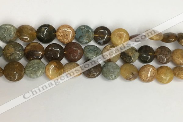 COS245 15.5 inches 14mm flat round ocean stone beads wholesale