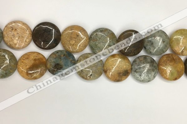 COS248 15.5 inches 20mm flat round ocean stone beads wholesale