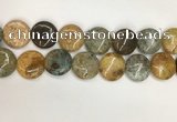 COS249 15.5 inches 25mm flat round ocean stone beads wholesale